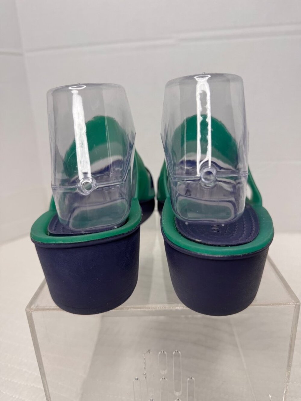 Crocs Mini Wedge Sandals Women 9 Colorblock Green Blue Strappy Comfort Pool - Picture 2 of 7